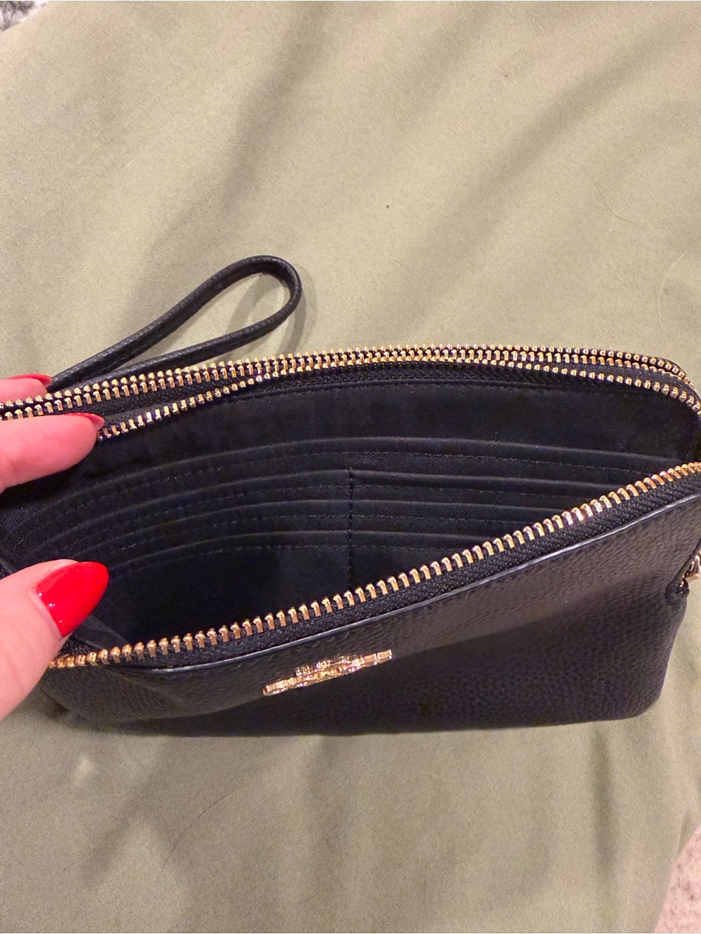 Coach Black Pebbled Leather Wristlet with Gold Hardware - Picture 4 of 5
